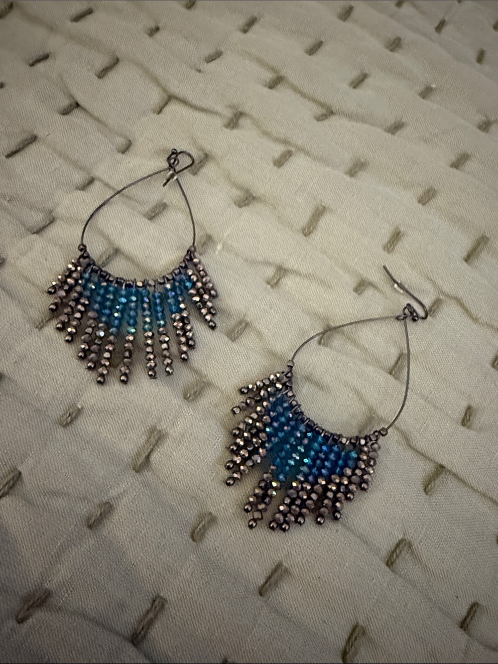Handcrafted Blue Beaded Hoop Earrings